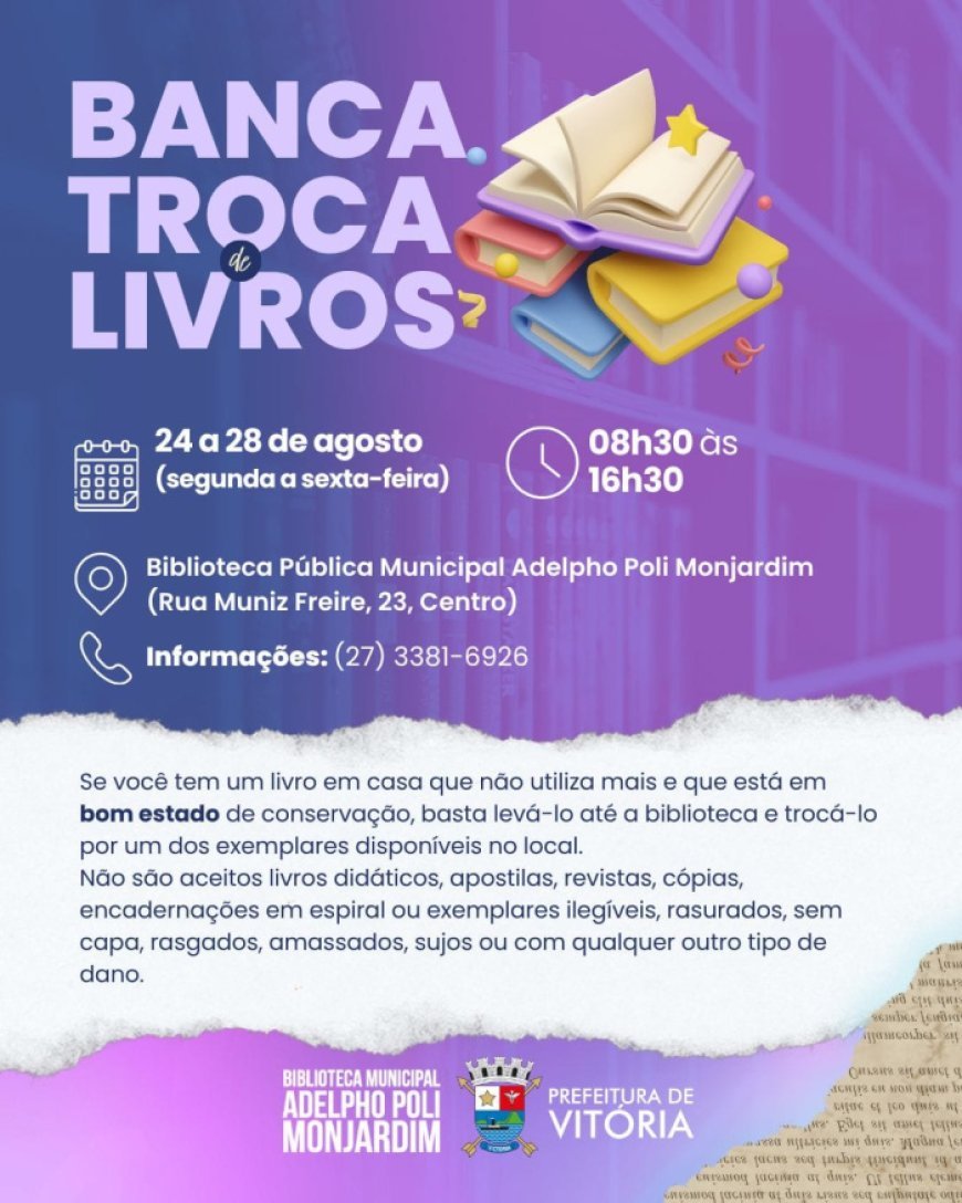 Cultura - Banca Troca de Livros incentiva leitura e circulação de histórias na Biblioteca de Vitória